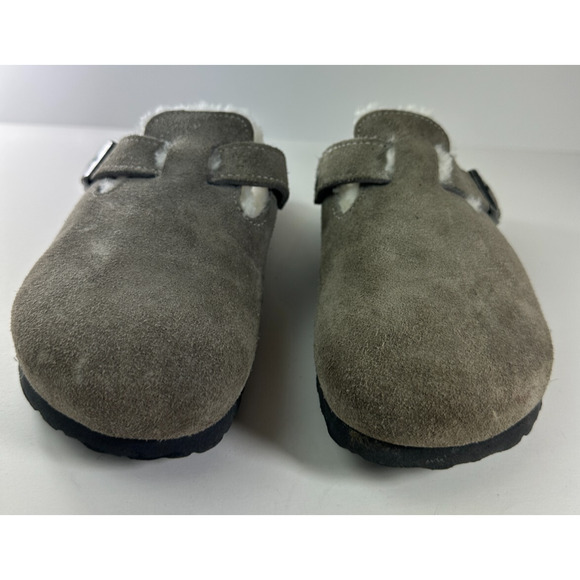 Birkenstock Boston Shearling Suede Clog Slip On Sandals Gray 38 Unisex L7 M5 - Picture 13 of 16
